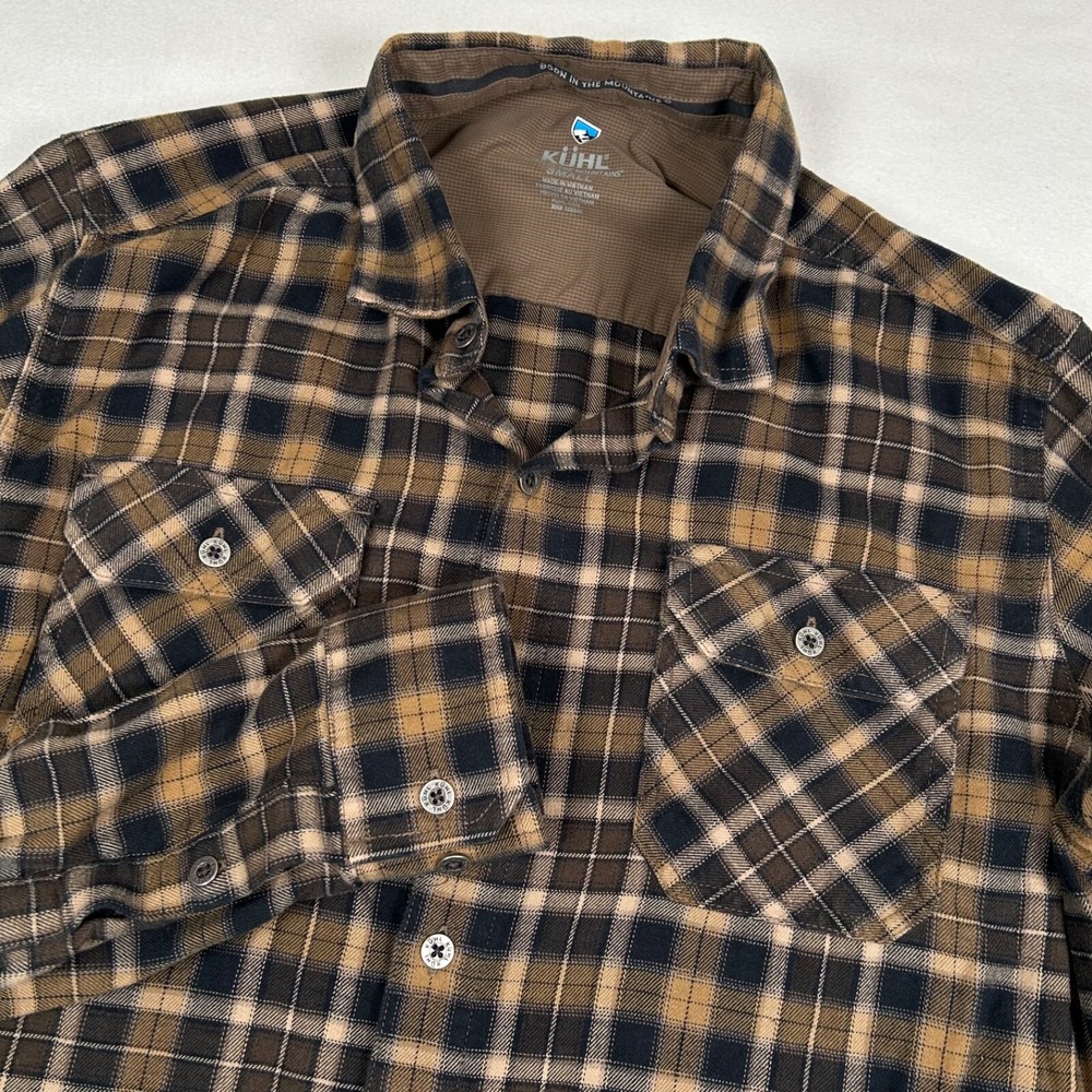 KUHL Shirt Mens S Brown Plaid Button‎ Down Stretch 7186 Flannel LS